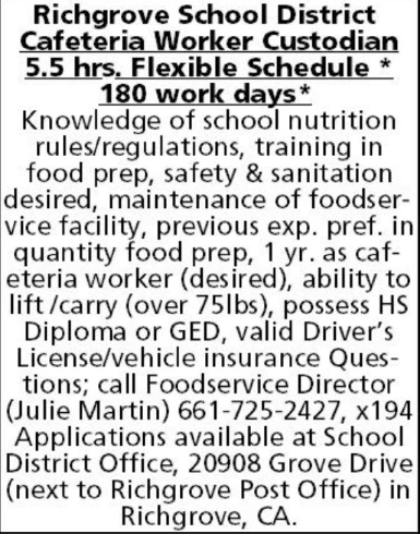 Job description of part time cafeteria worker